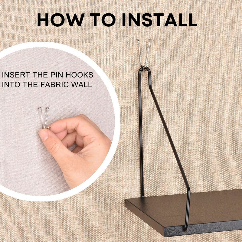 onsogi Fabric Wall Cubicle Shelf with Hooks for Work Decor, 11.8' Wooden Cubicle Organizer Storage Shelf with Hangers Cubicle Accessories for Women Men Desk, 2 Pack Black - Image 3